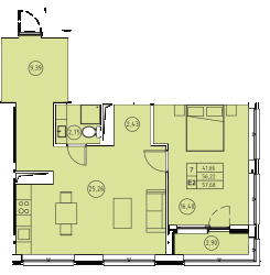 Двухкомнатная квартира 57.68 м²